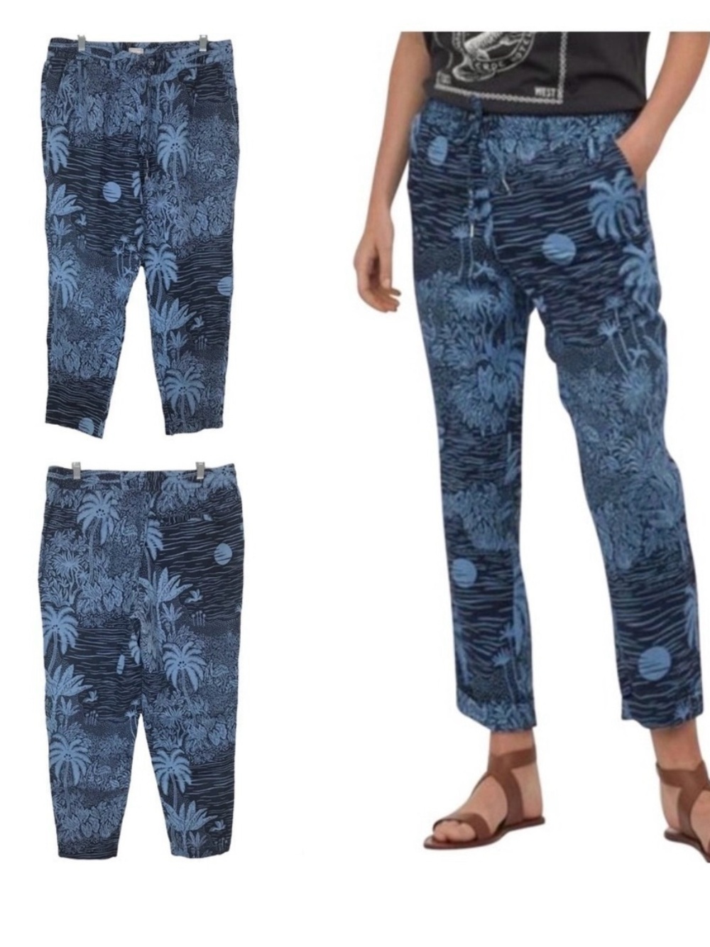 Desmond & Dempsey x H&M Linen Drawstring Pants Tropical Size 12